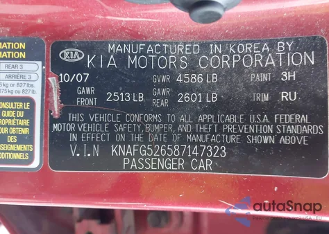 2008 Kia Rondo Lx V6 from USA, damaged, VIN KNAFG526587147323